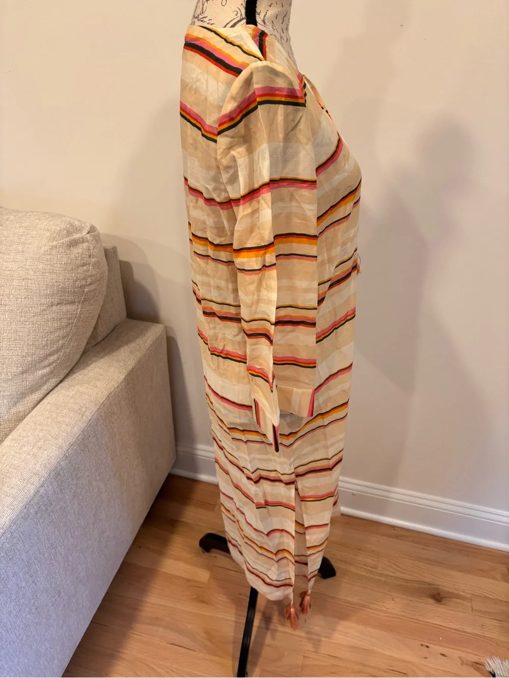 Tory Burch Canyon Stripe Silk Blend Midi Caftan Dress size small